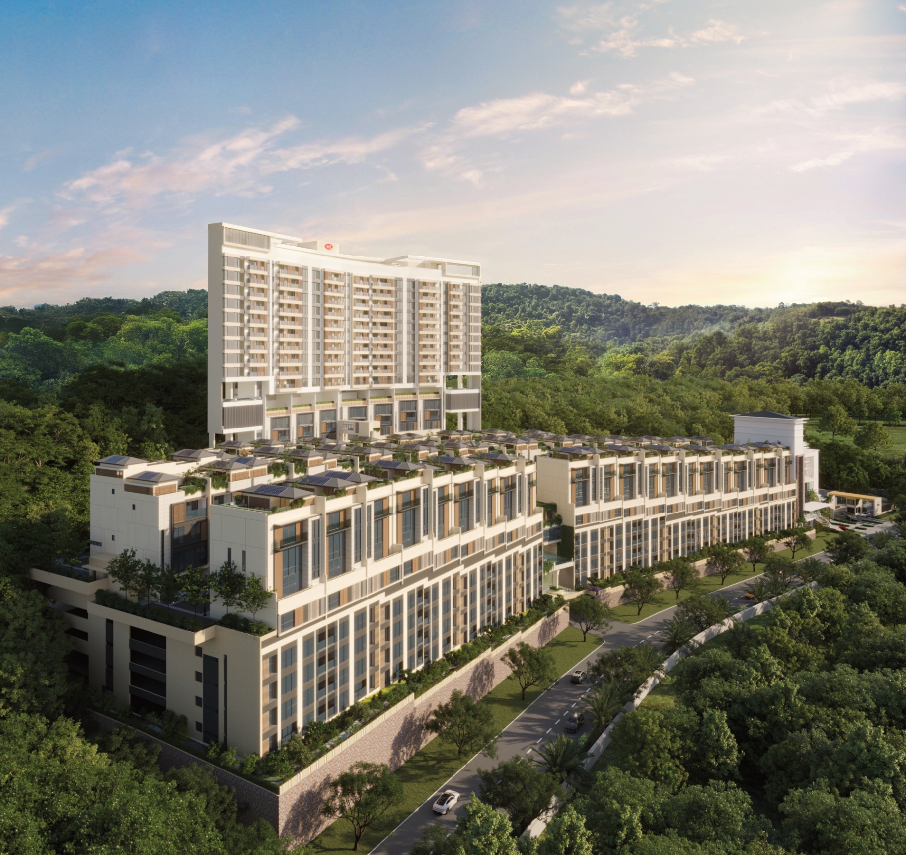 Full exterior view of Majestic Kiara Reserve freehold sky residences beside Bukit Kiara Forest Reserve, Kuala Lumpur